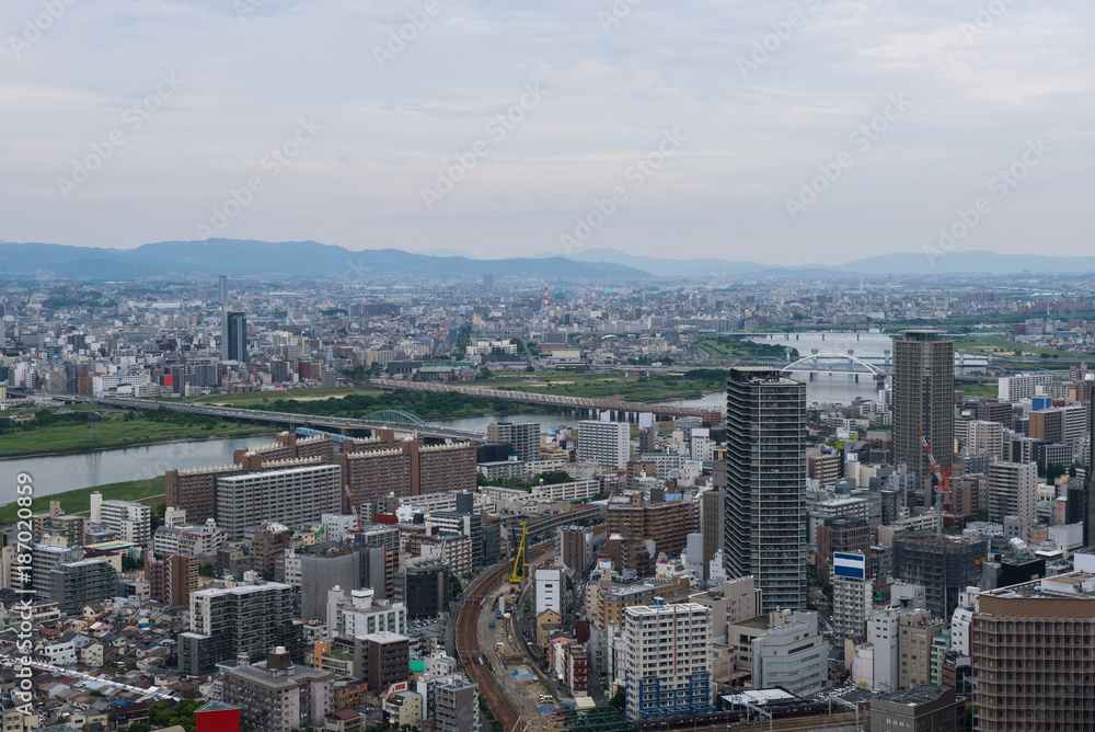 View on a cityscape of downtown Osaka, Japan