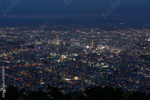 Sapporo city night view from Mount Moiwa, Sapporo, Hokkaido, Japan