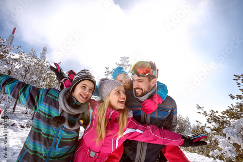Happy family on skiing
