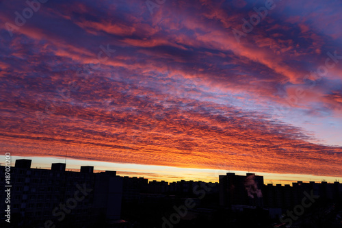 sunrise sky in the city with building shadow-figure