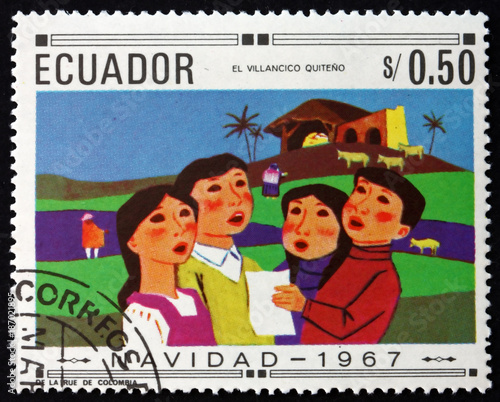 Postage stamp Ecuador 1967 children singing, Christmas