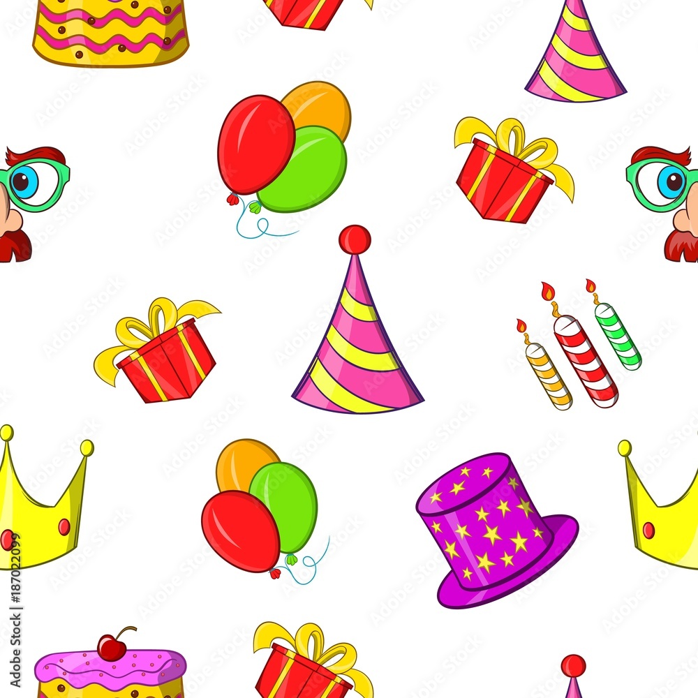 Birthday party pattern, cartoon style