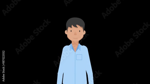2D cartoons character business man talking and showing hands, looped with Alpha Channel easy to use just drag and drop into your background.