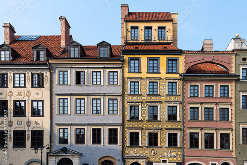 Colorful buildings in the old town of Warsaw, Poland 