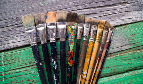 Many old painting brushes