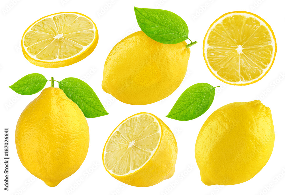 Collection of lemon fruits isolated on white background with clipping pat Collection of lemon fruits isolated on white background with clipping pat