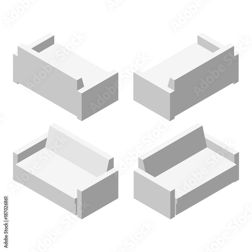 sofa on four sides vector in isometric projection. Comfortable furniture illustration for stores ad, app icons, infographics logo web and games environment design. Isolated on white background