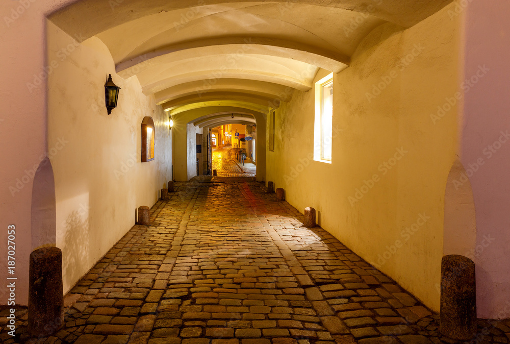 Fototapeta premium Riga. Old street at night.