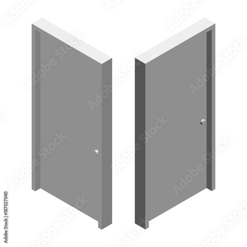 White door. Isolated on white background. 3d Vector illustration. Isometric style.