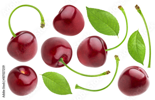 Cherry isolated on white background. Cherries collection