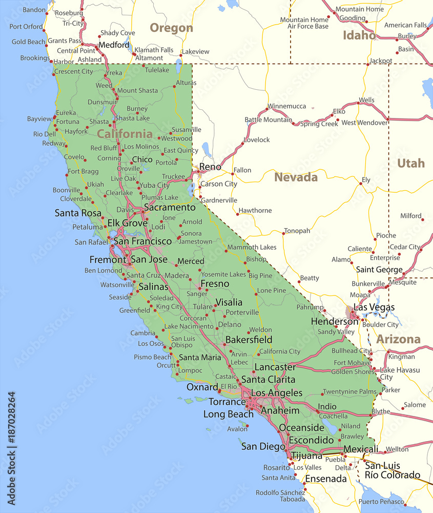Obraz premium California-US-States-VectorMap-A