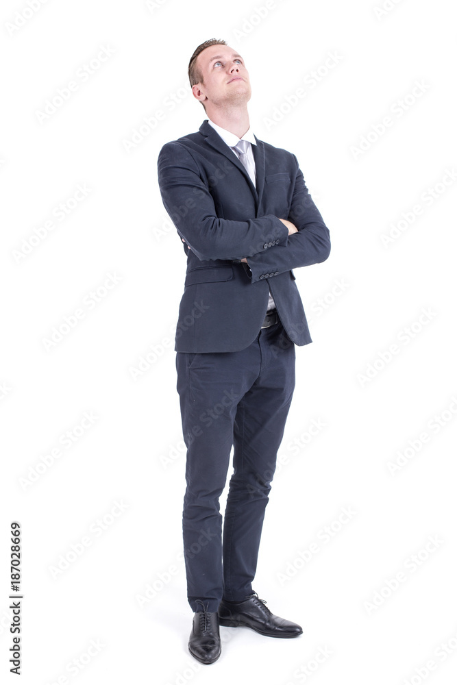 Businessman standing on white background with success feeling, Business success Concept, isolated on white background. Businessman standing on white background with success feeling, Business success Concept, isolated on white background.