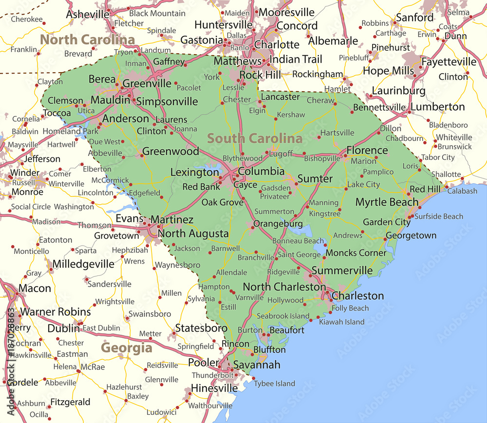 Obraz premium Karolina Południowa-Stany-USA-Mapa wektorowa-A