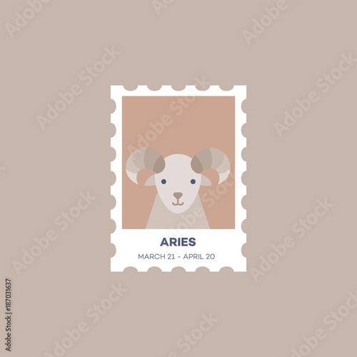 Aries Horoscope Set Cute Illustration of Zodiac Signs in Cartoon Flat Style Vector