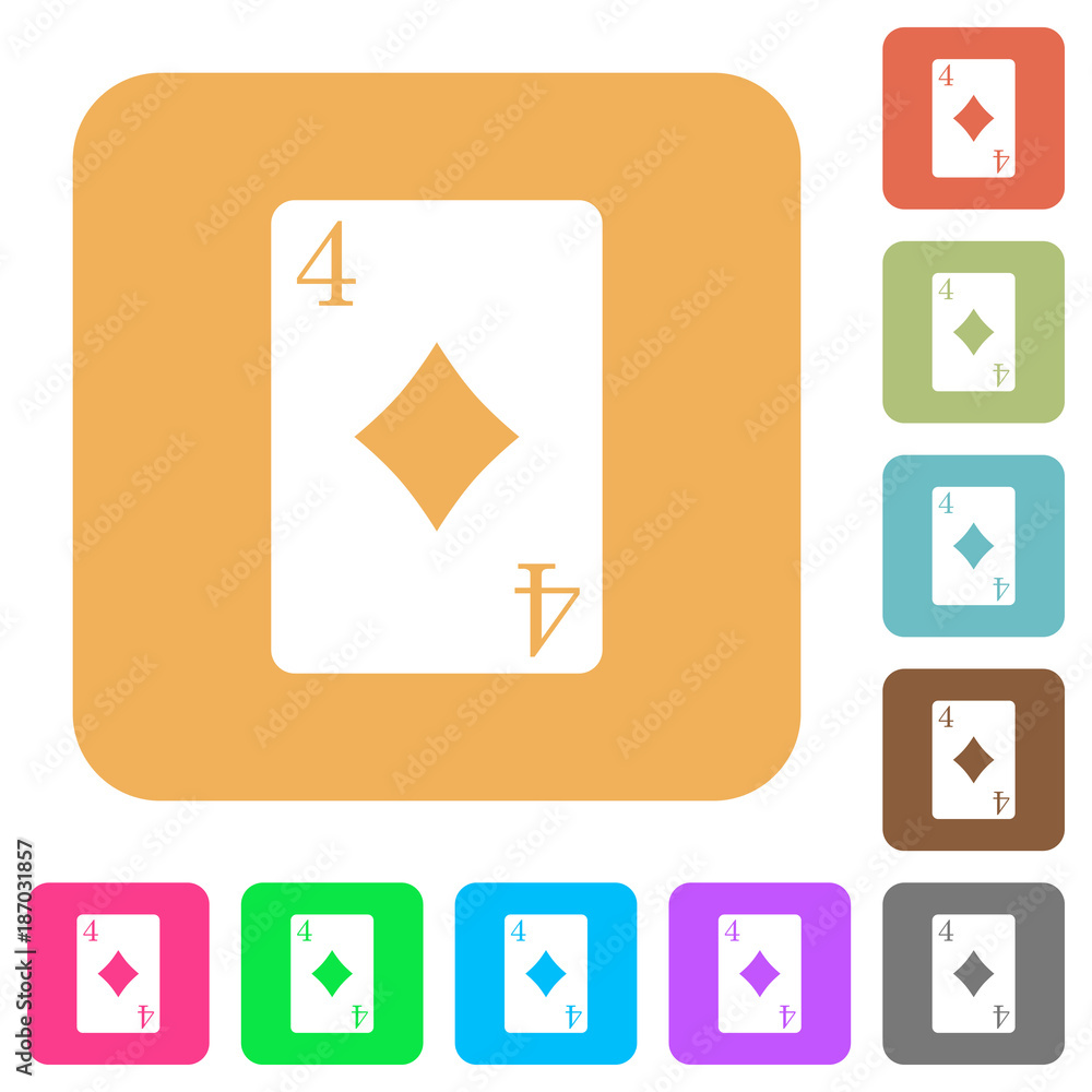 Four of diamonds card rounded square flat icons Four of diamonds card rounded square flat icons