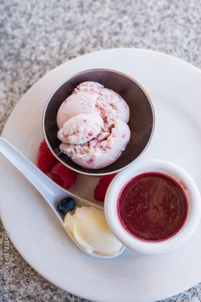 raspberry ice cream with raspberry sauce raspberry ice cream with raspberry sauce