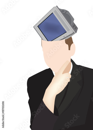 persona con in testa la televisione