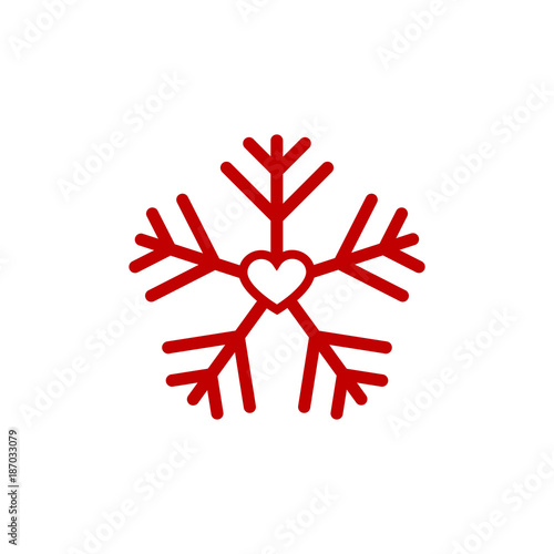 Red heart snow flake, Christmas of love,