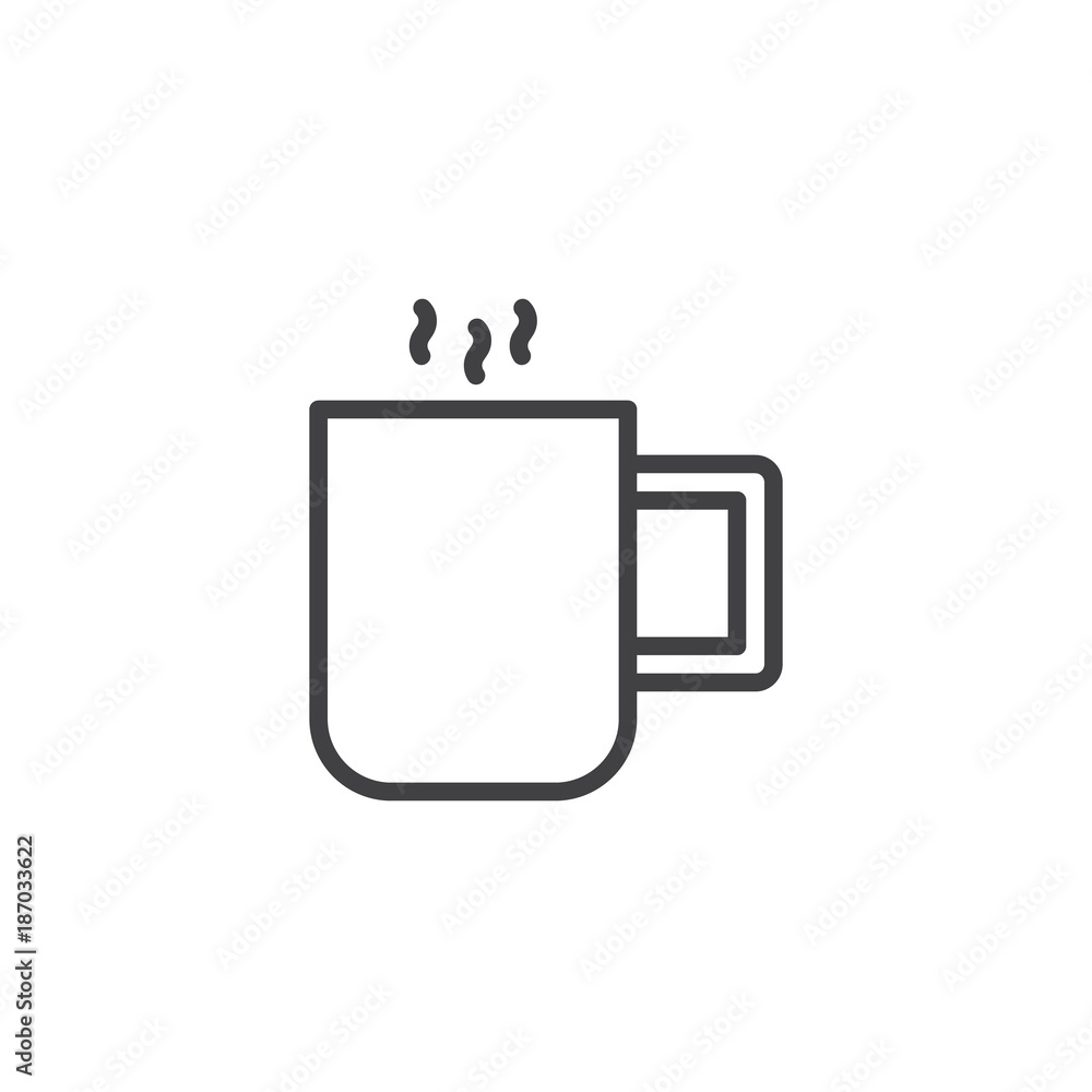 Hot coffee cup line icon, outline vector sign, linear style pictogram isolated on white. Mug of tea symbol, logo illustration. Editable stroke Hot coffee cup line icon, outline vector sign, linear style pictogram isolated on white. Mug of tea symbol, logo illustration. Editable stroke