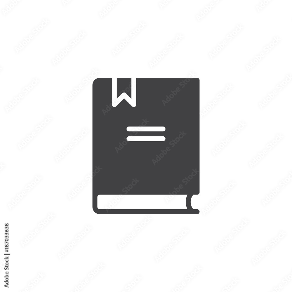 Book with bookmark icon vector, filled flat sign, solid pictogram isolated on white. Notebook organizer symbol, logo illustration. Book with bookmark icon vector, filled flat sign, solid pictogram isolated on white. Notebook organizer symbol, logo illustration.