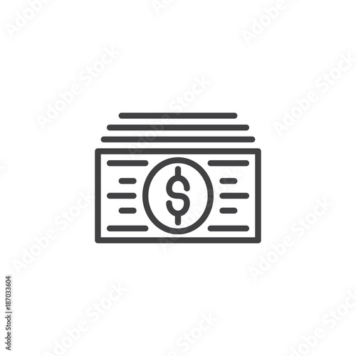 Dollar currency banknote line icon, outline vector sign, linear style pictogram isolated on white. Money flow, Paper money symbol, logo illustration. Editable stroke