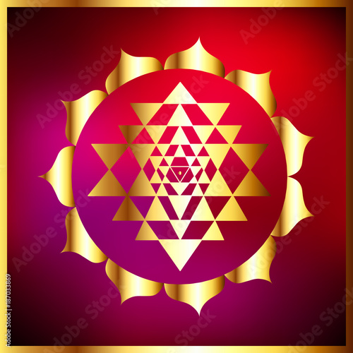 Sacred Indian Geometry Mystical Meditative Diagram Symbol - Vector Shri Yantra
