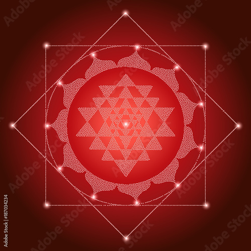 Sacred Indian Geometry Mystical Meditative Diagram Symbol - Vector Shri Yantra
