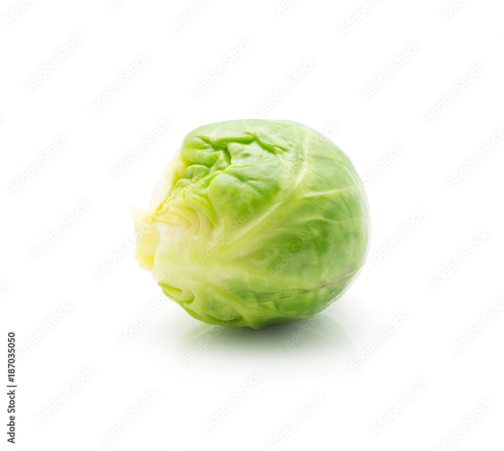 Boiled Brussels sprout isolated on white background one whole head. Boiled Brussels sprout isolated on white background one whole head.