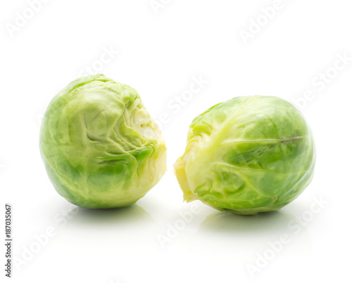Boiled Brussels sprout isolated on white background two heads. © PIXbank