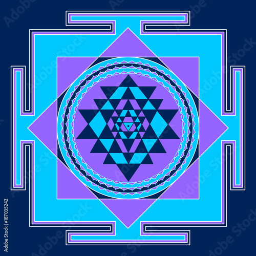Sacred Indian Geometry Mystical Meditative Diagram Symbol - Vector Shry Yantra
