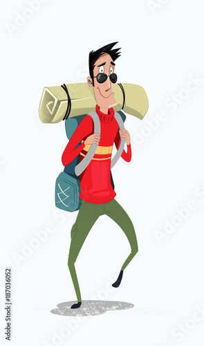 Young man traveler with backpack.