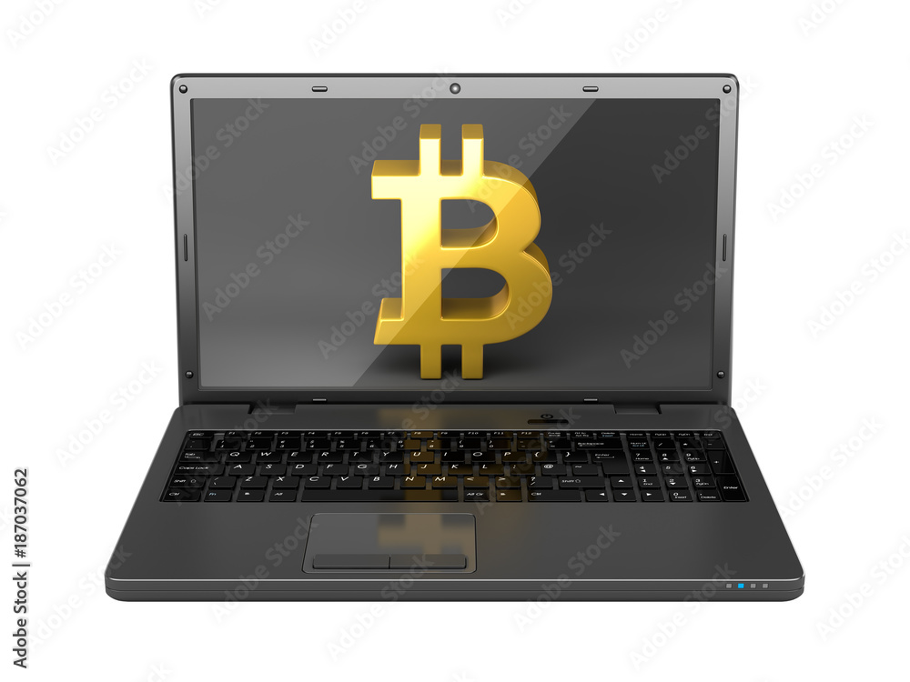 Bitcoin Symbol in Laptop Screen Bitcoin Symbol in Laptop Screen