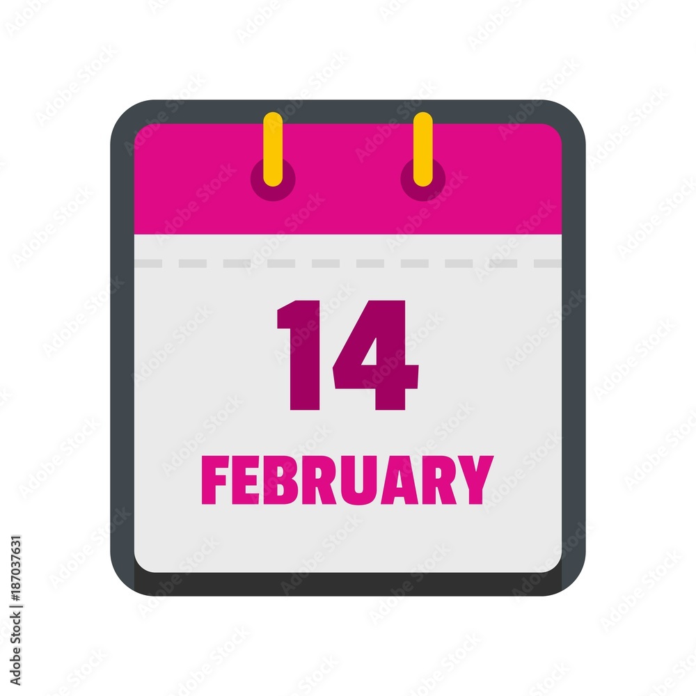 Calendar fourteenth february icon. Flat illustration of calendar fourteenth february vector icon isolated on white background