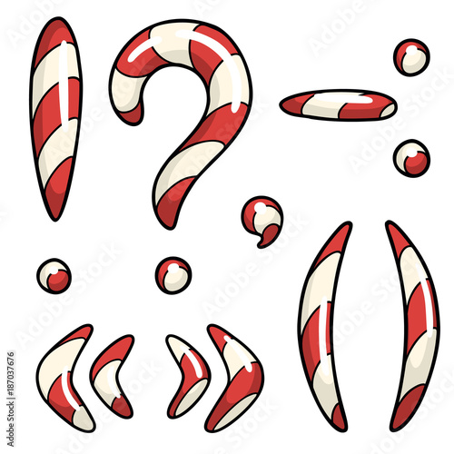 Hand drawn vector set of candy cane punctuation marks isolated on white background