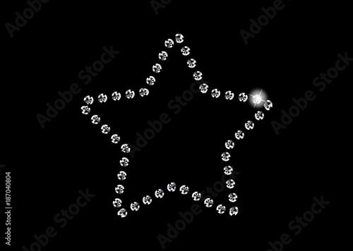 Diamond Crystals Paved Outline of Five-Pointed Star   -  Vector Glamor Rhinestones Fashion Symbol
