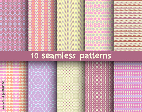 10 seamless patterns for universal background. Can be used for textile, website background, book cover, packaging.