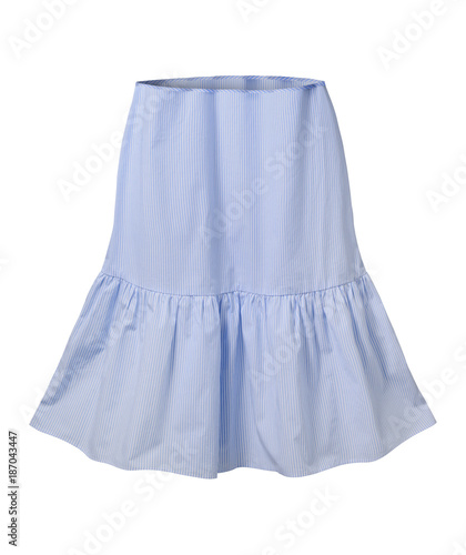 Blue and white striped skirt with flounce isolated