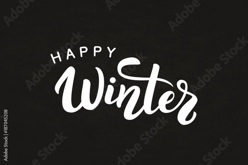 Vector isolated lettering of Happy Winter for decoration and covering on the chalk background. Concept of winter holidays and happy new year.