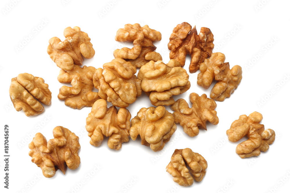 Walnuts isolated on white background top view Walnuts isolated on white background top view