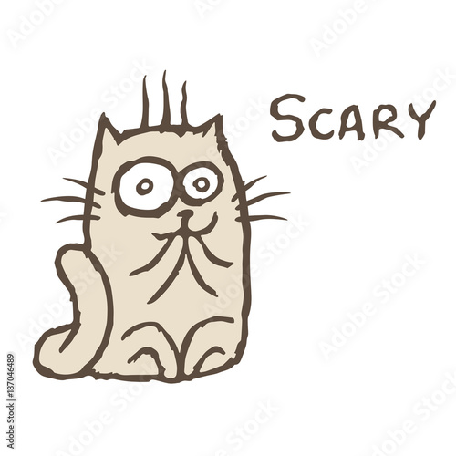 Shocked grey cat Tik. Vector illustration.