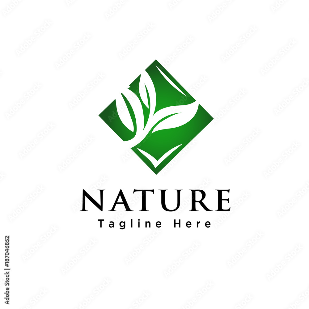 Leaf plant in negative space on square Leaf plant in negative space on square
