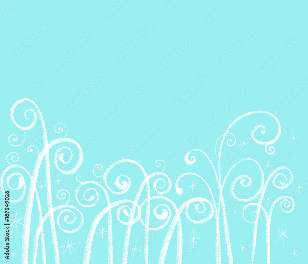Colorful hand drawn abstract dandelions as white curve lines on blue light background, cartoon floral illustration painted by pencil paper chalk, high quality Colorful hand drawn abstract dandelions as white curve lines on blue light background, cartoon floral illustration painted by pencil paper chalk, high quality