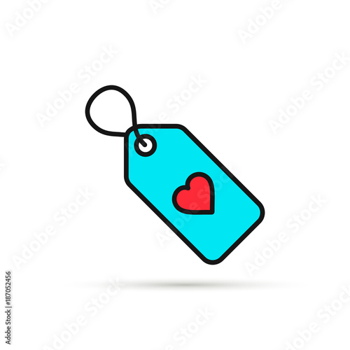 Valentine tag with heart symbol. Vector isolated illustration
