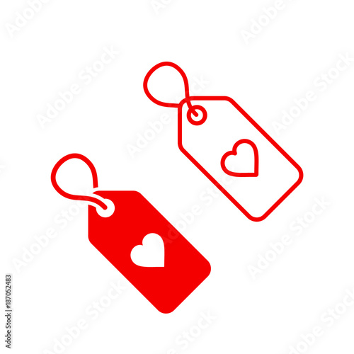 Valentine tag with heart symbol. Vector isolated red illustration