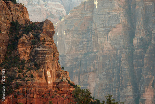 Early morning haze in Kolob Canyon from the Timber Creek Trail, Zion National Park, Utah 