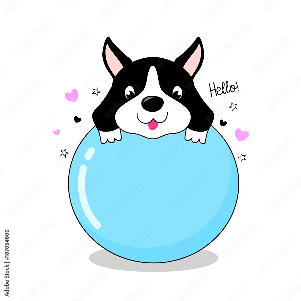 Funny cartoon dog character playing ball. Vector illustration isolated on  white background. Stock Vector | Adobe Stock