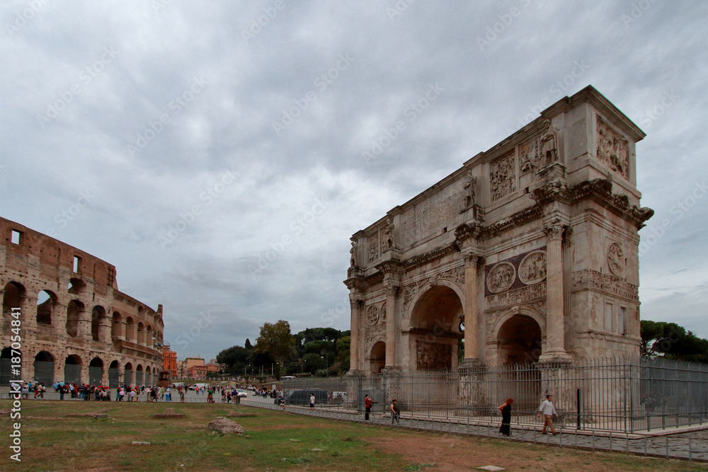 Roman Colesseum and the Constantine Arch 