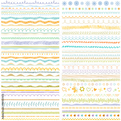 Hand drawn brush strokes, lines collection. Seasonal ornaments. Doodle patterns. Decorative design elements and symbols. Hand drawn brush strokes, lines collection. Borders, dividers, frames.