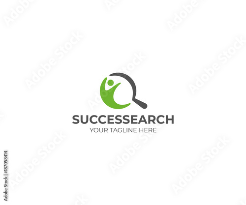 Happy Human and Magnifier Logo Template. Loupe and People Vector Design. Job Search Illustration