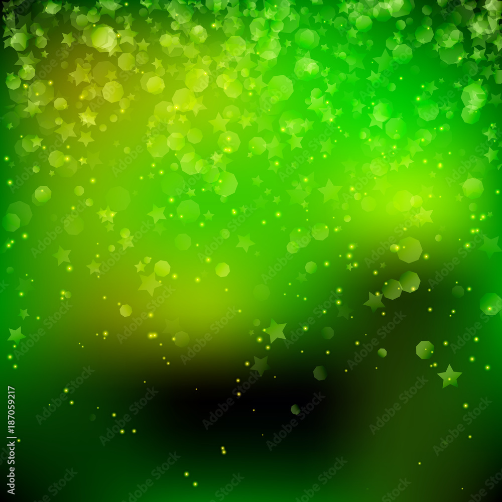 Green Shine Bokeh Flare Star Rain with Sparks - Vector Radiant Starfall
